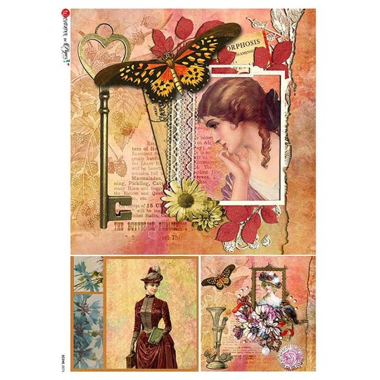 Victoriana Butterfly Ephemera Collage Rice Paper Decoupage Sheet ~ Italy