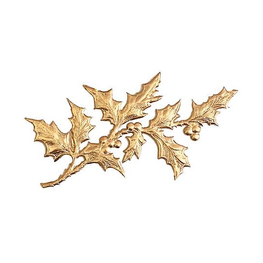 Antique Gold Dresden Foil Holly Branches ~ 6