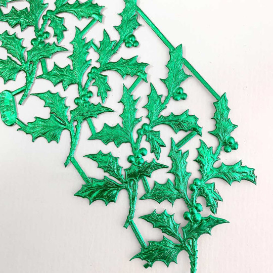 Green Dresden Foil Holly Branches ~ 6