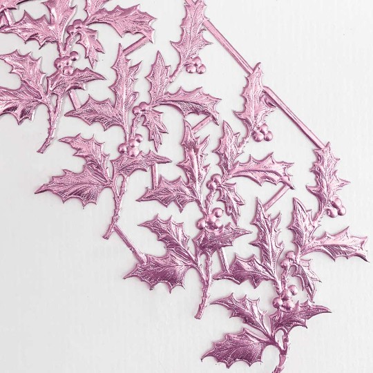 Pink Dresden Foil Holly Branches ~ 6