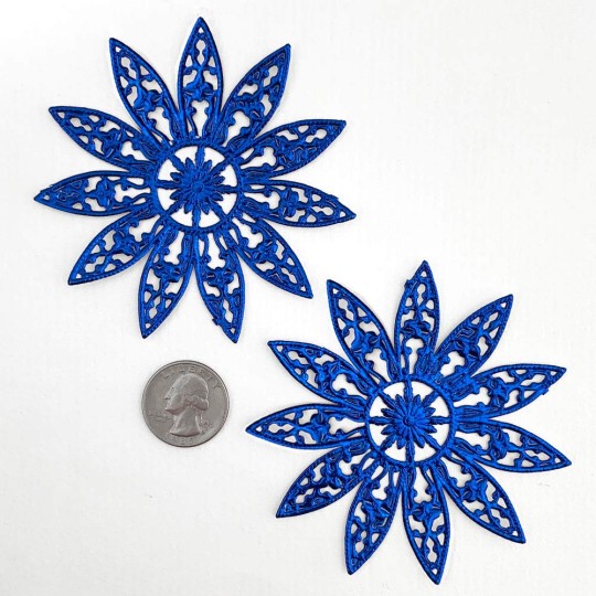 Large Fancy Filigree Dark Blue Foil Dresden Snowflakes or Halos ~ 2
