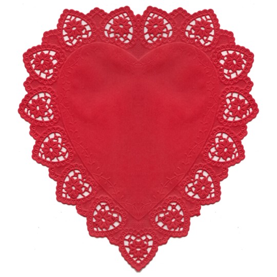 5 Large Red Heart Doilies ~ Germany ~ 10 1/2"