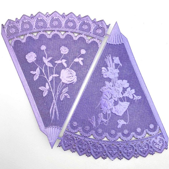Light Purple Dresden Foil Floral Cornucopia Cones ~ 2