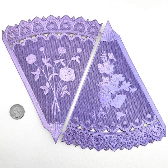 Light Purple Dresden Foil Floral Cornucopia Cones ~ 2