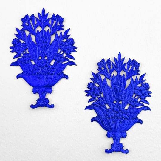 Fancy Dark Blue Dresden Foil Flower Baskets ~ 2