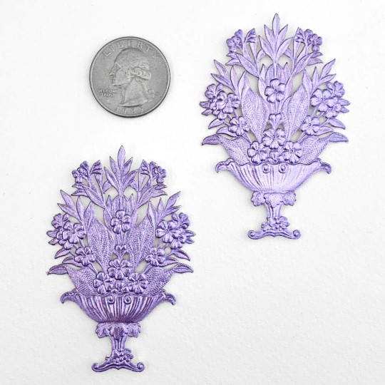 Fancy Light Purple Dresden Foil Flower Baskets ~ 2