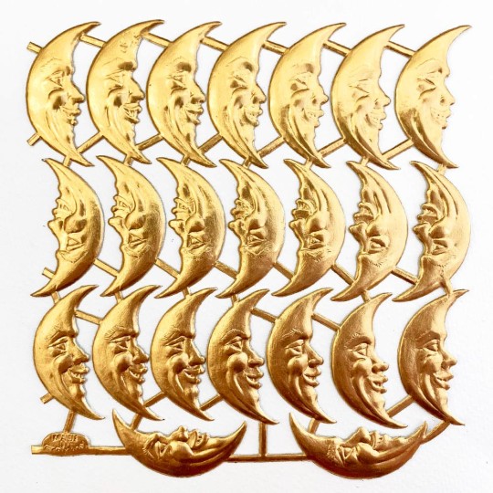 Antique Gold Dresden Foil Smiling Moons ~ 23