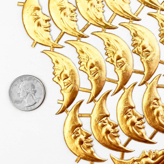 Antique Gold Dresden Foil Smiling Moons ~ 23