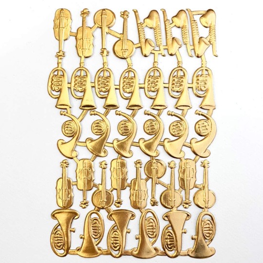 Mixed Antique Gold Dresden Foil Musical Instruments ~ 38
