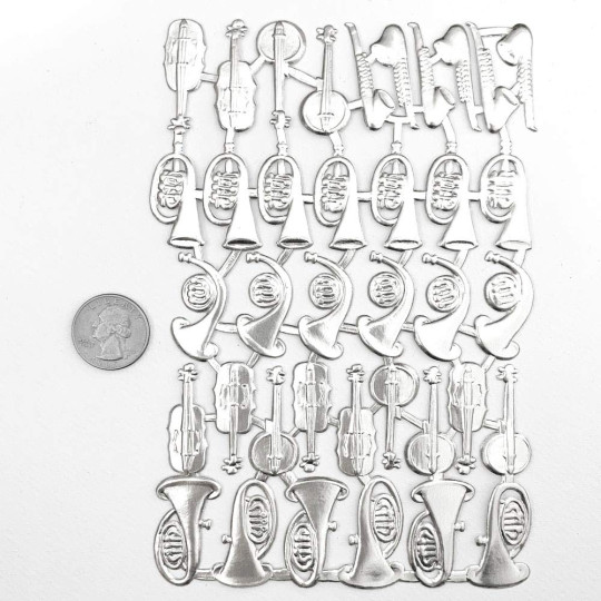 Mixed Silver Dresden Foil Musical Instruments ~ 38