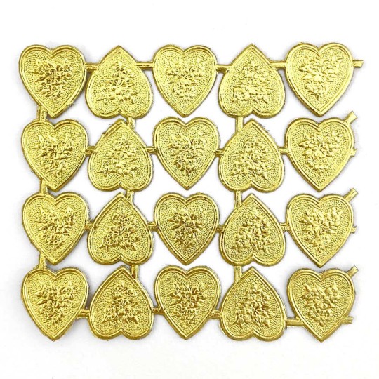 Gold Dresden Foil Floral Hearts ~ 20