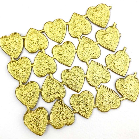 Gold Dresden Foil Floral Hearts ~ 20