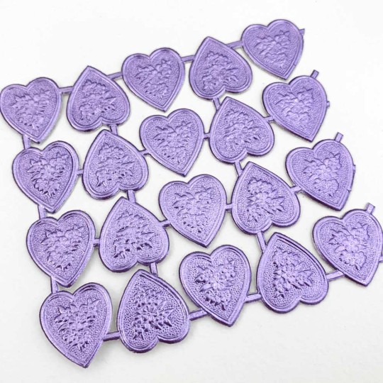 Light Purple Dresden Foil Floral Hearts ~ 20