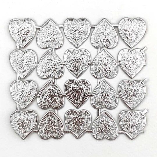 Silver Dresden Foil Floral Hearts ~ 20