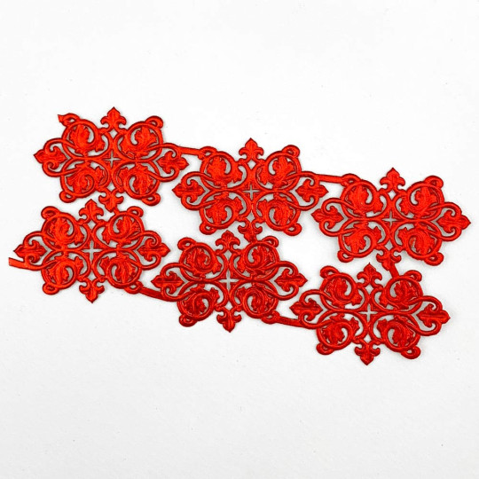 Red Dresden Foil Ornate Flourishes ~ 6