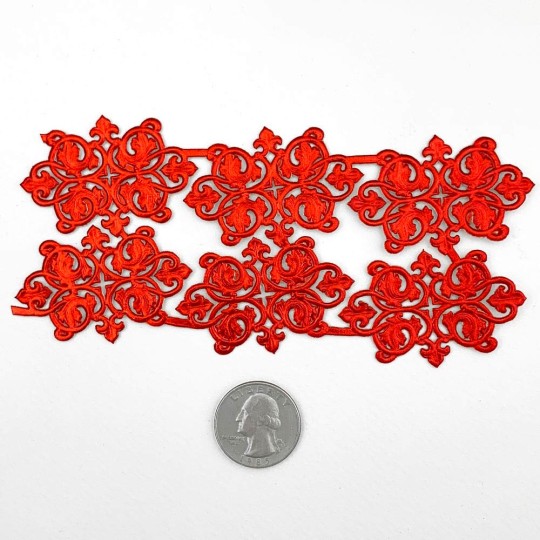 Red Dresden Foil Ornate Flourishes ~ 6