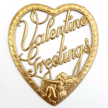 Antique Gold Valentine Greetings Dresden Foil Hearts ~ 3