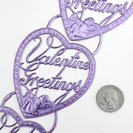 Light Purple Valentine Greetings Dresden Foil Hearts ~ 3