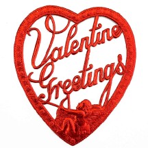 Red Valentine Greetings Dresden Foil Hearts ~ 3