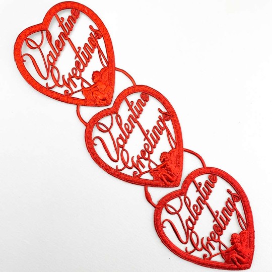 Red Valentine Greetings Dresden Foil Hearts ~ 3