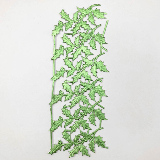 Light Green Dresden Foil Holly Branches ~ 6