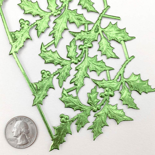 Light Green Dresden Foil Holly Branches ~ 6