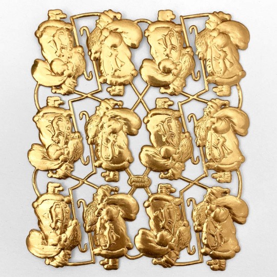 Antique Gold Dresden Foil Santas ~ 12