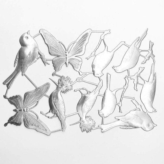 Large Silver Dresden Foil Butterflies and Birds ~ 10 Assorted