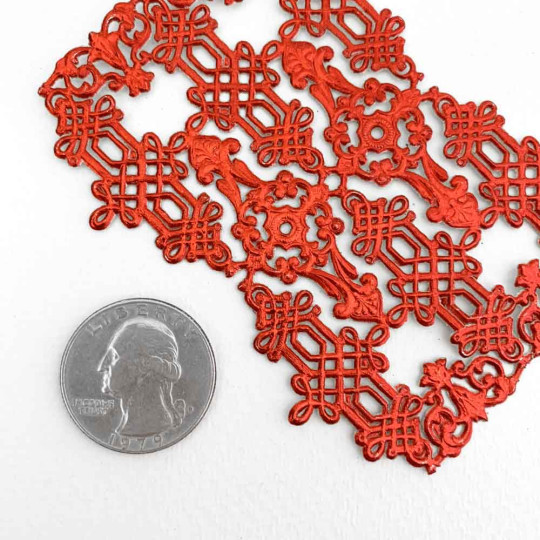 Red Dresden Paper Celtic Flourishes and Corners ~ 12