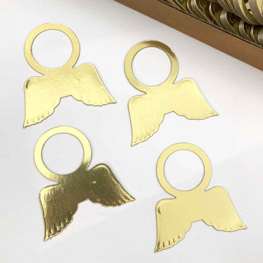 Gold Dresden Angel Wings with Halos ~ 4 pieces