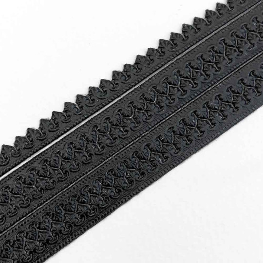 Black Miniature Beaded Fleur de Lis Dresden Trim ~ 3/16"
