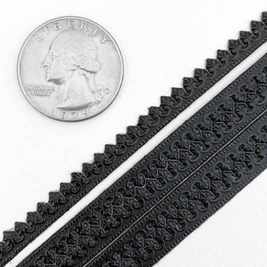 Black Miniature Beaded Fleur de Lis Dresden Trim ~ 3/16"