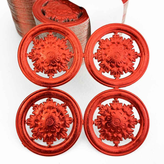 Red Dresden Paper Filligree Snowflake Medallions ~ 4