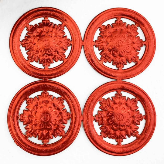 Red Dresden Paper Filligree Snowflake Medallions ~ 4