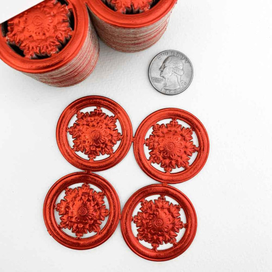 Red Dresden Paper Filligree Snowflake Medallions ~ 4