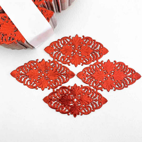 Red Dresden Foil Flourishes ~ 4