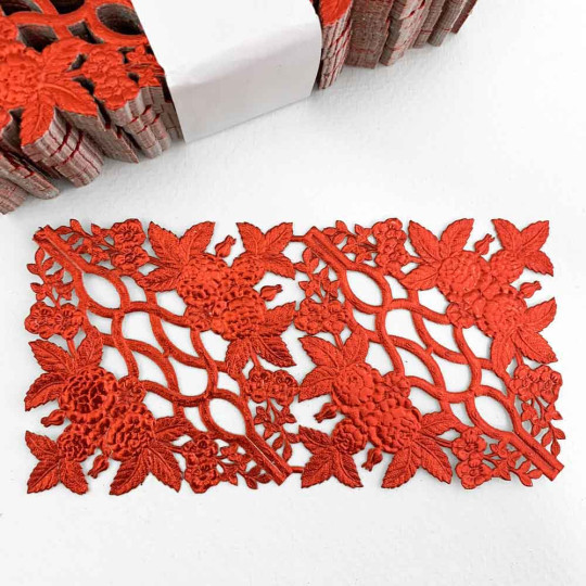 Extra Fancy Red Dresden Foil Corners with Roses and Flowers ~ 4