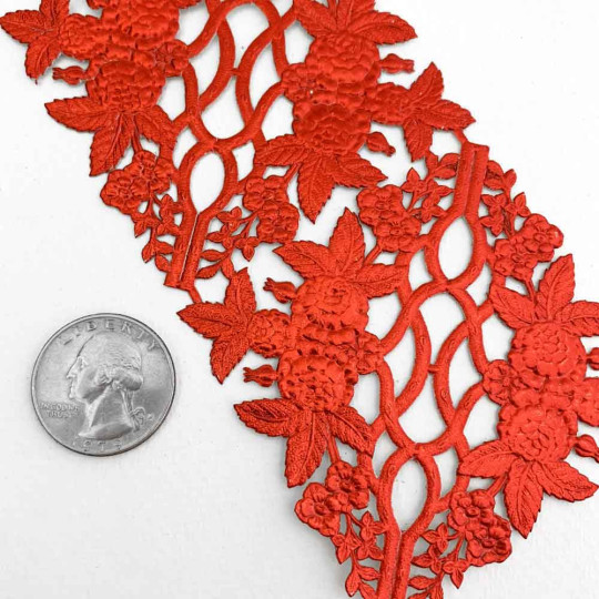 Extra Fancy Red Dresden Foil Corners with Roses and Flowers ~ 4