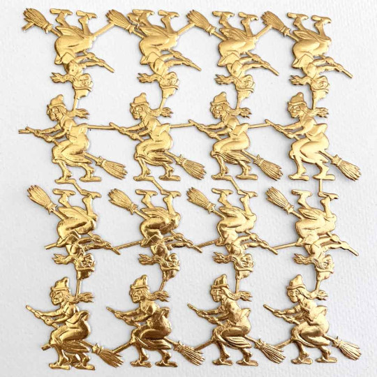 Antique Gold Dresden Witches on Brooms ~ 16