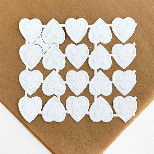 White Dresden Paper Floral Hearts ~ 20