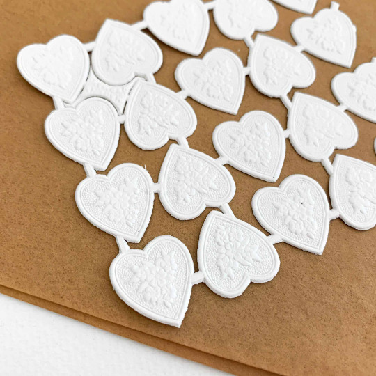 White Dresden Paper Floral Hearts ~ 20