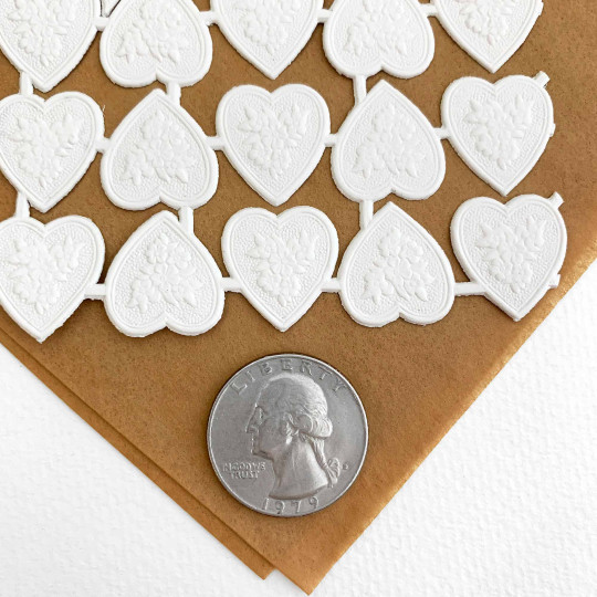 White Dresden Paper Floral Hearts ~ 20