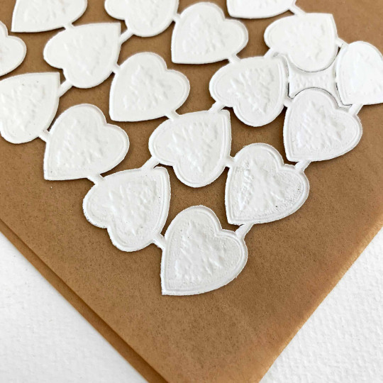 White Dresden Paper Floral Hearts ~ 20