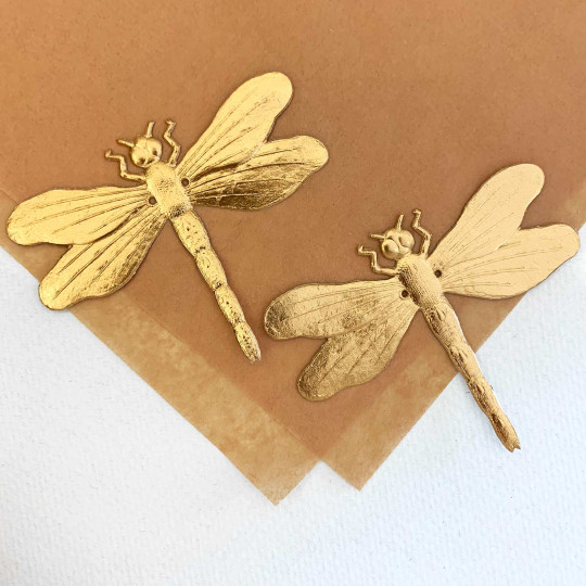Large Antique Gold Dresden Dragonflies ~ 2 pcs.