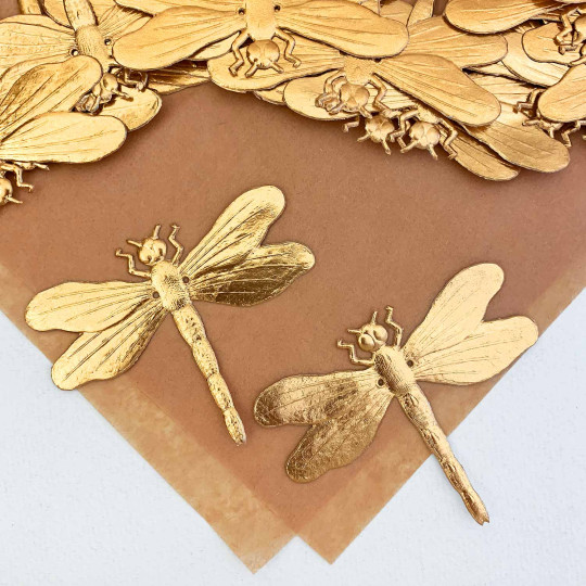Large Antique Gold Dresden Dragonflies ~ 2 pcs.
