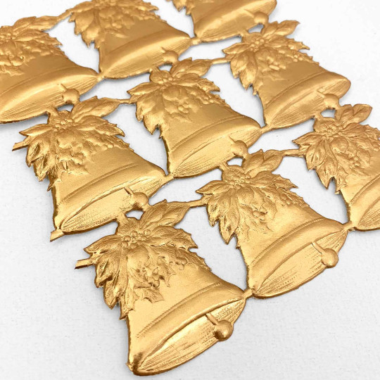 Antique Gold Poinsettia Holly Bells Dresden Chrstmas Die-Cuts ~ 9