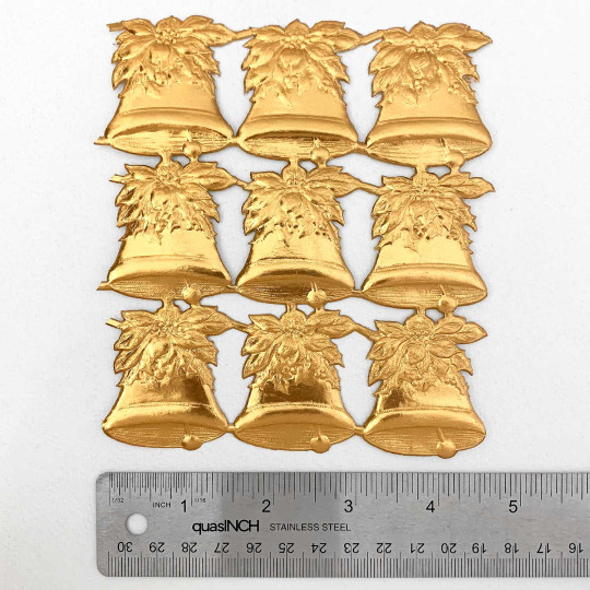 Antique Gold Poinsettia Holly Bells Dresden Chrstmas Die-Cuts ~ 9