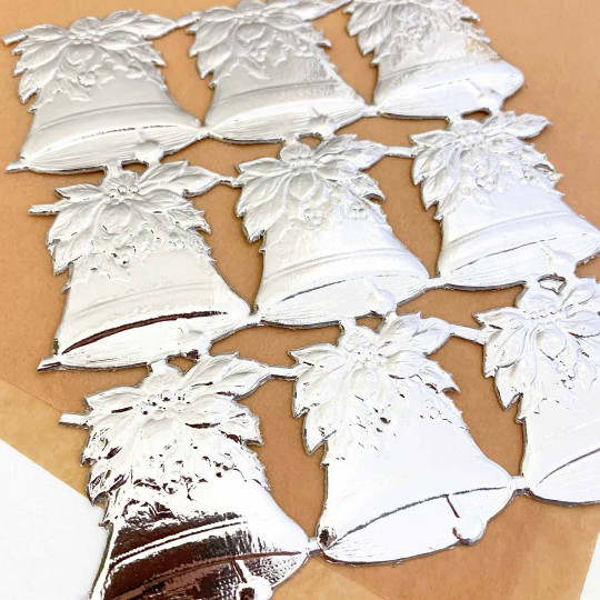 Silver Poinsettia Holly Bells Dresden Chrstmas Die-Cuts ~ 9