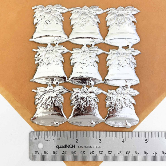 Silver Poinsettia Holly Bells Dresden Chrstmas Die-Cuts ~ 9