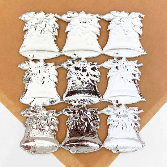 Silver Poinsettia Holly Bells Dresden Chrstmas Die-Cuts ~ 9